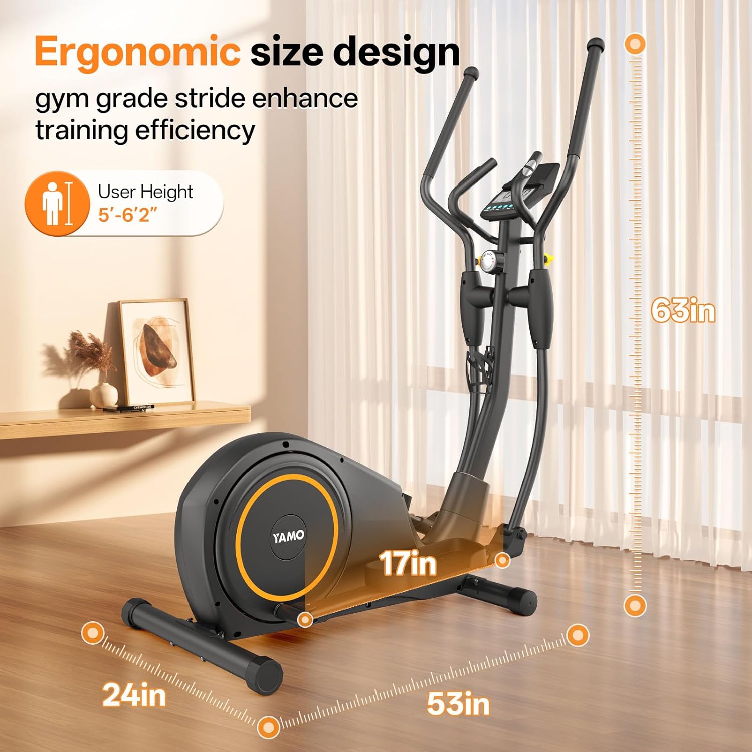 YAMO Elliptical Machine, Folding Elliptical Trainer with Hyper-Quiet Magnetic Driving System, Elliptical Exercise Machine for Home with Pulse Monitor, 8 Resistance Levels - Image 6