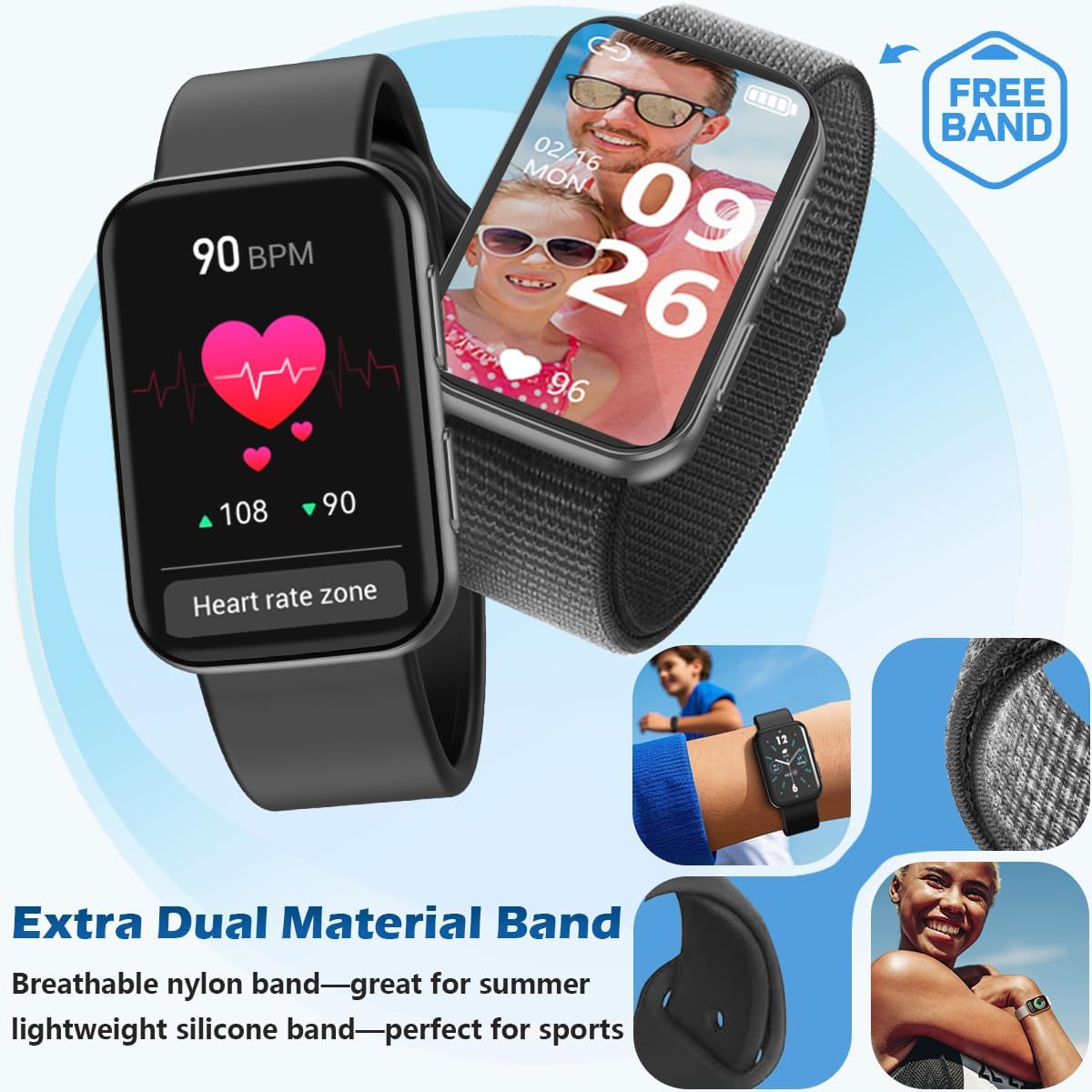 MorePro Health Fitness Tracker with Blood oxy-gen Monitor and 24/7 Heart Rate and Blood Pressure, Sleep Monitor, 120+ Sport Modes Waterproof Fitness Watch for Women Men Android iOS, Black - Image 2