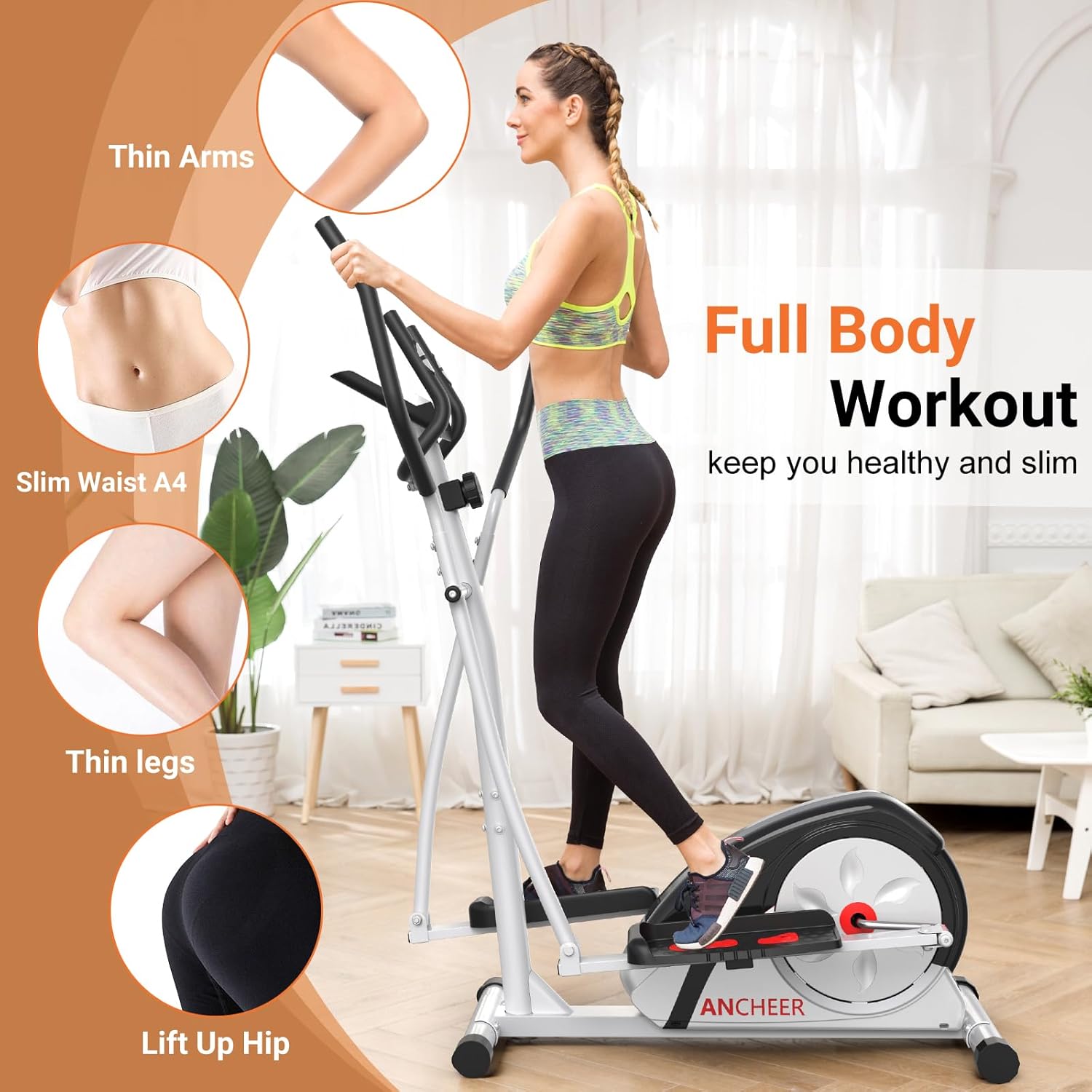 ANCHEER Elliptical Exercise Machine, Ultra-Silent Magnetic Elliptical Training Machines for Home Gym with Pulse Rate Grips, LCD Monitor, Max Capacity 380Lbs - Image 7