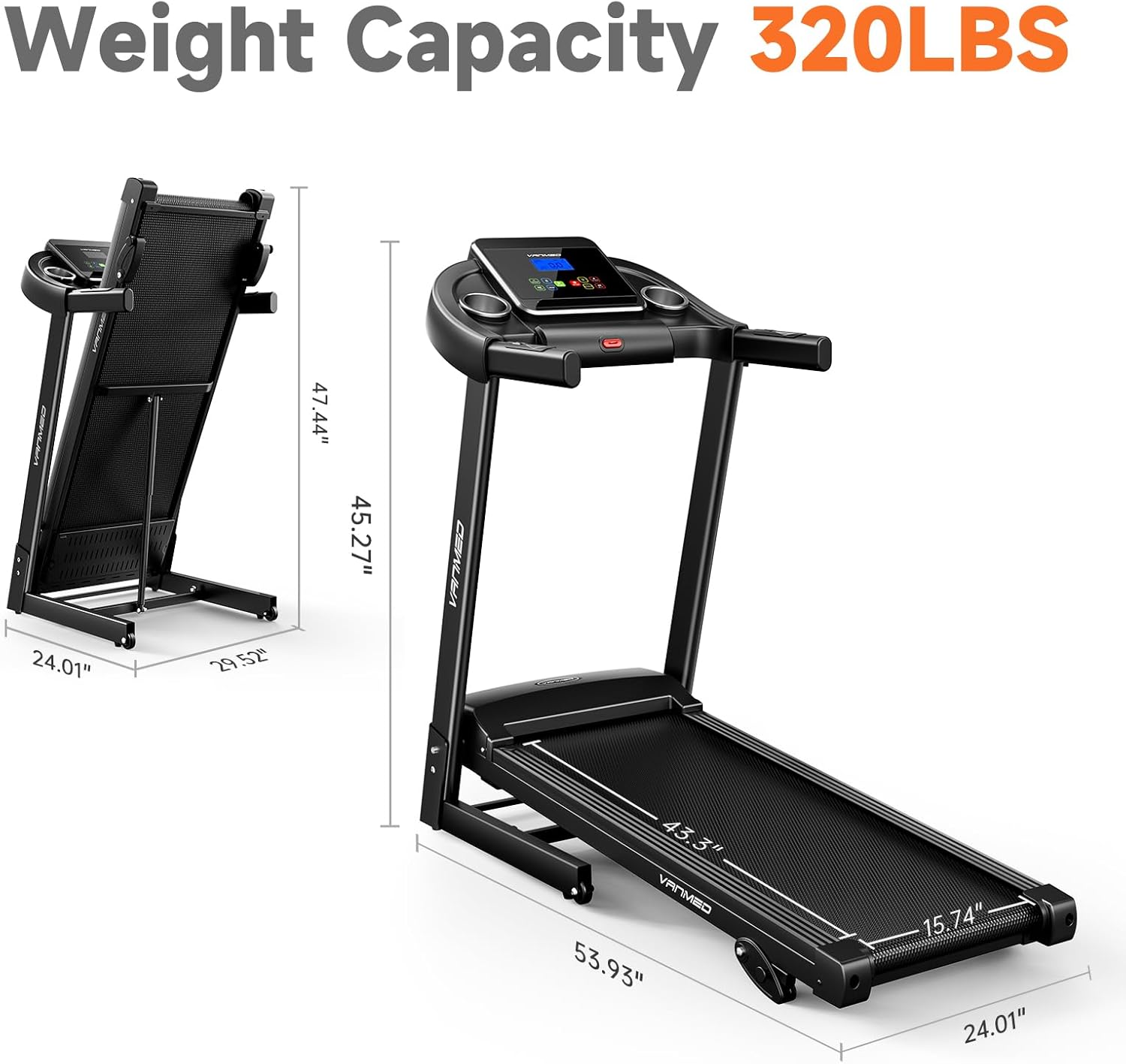 Treadmill for Home, 3-Level Manual Incline, 3.25HP Walking Jogging Running Machine, 320LBS Weight Capacity, 7.6 MPH Max Speed, Compact Portable Treadmills for Home Small/Office - Image 7