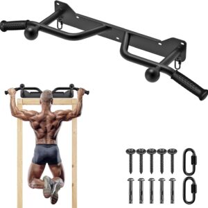 SELEWARE Heavy Duty Wall Mounted Doorway Pull Up Bar Multifunctional Joist Mount Chin Up Bar with Resistance Band Hooks & Ball Finger Training, Fully Welded Steel Construction Support to 600LBS