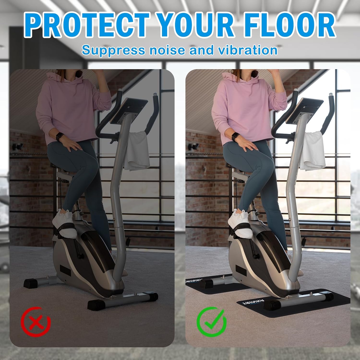 2PCS Peloton Exercise Bike Mat for Carpet & Hardwood Floors, Non-Slip Mat Compatible with Stationary Spin Bike, Concept 2 Rowing Machine, Workout Mat for Bike Trainer - Image 5