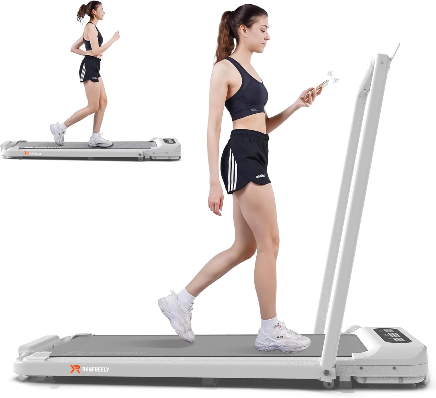 Walking Pad with Optional Handle, 3 in 1 Under Desk for Walking, Jogging & Running, Portable Compact for Home Office, 2.5HP Quiet Motor, White/Black
