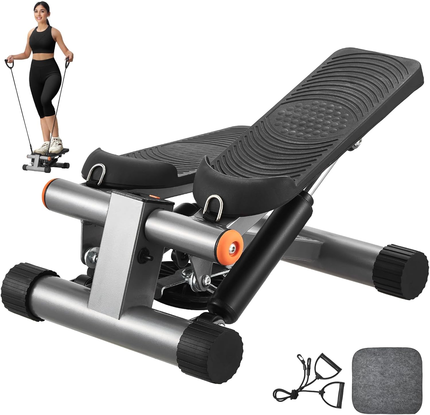VEVOR Stair Stepper, Mini Stepper for Exercise at Home, Hydraulic Fitness Stepper with Resistance Bands, Full Body Workout Cardio Equipment, Stair Climber