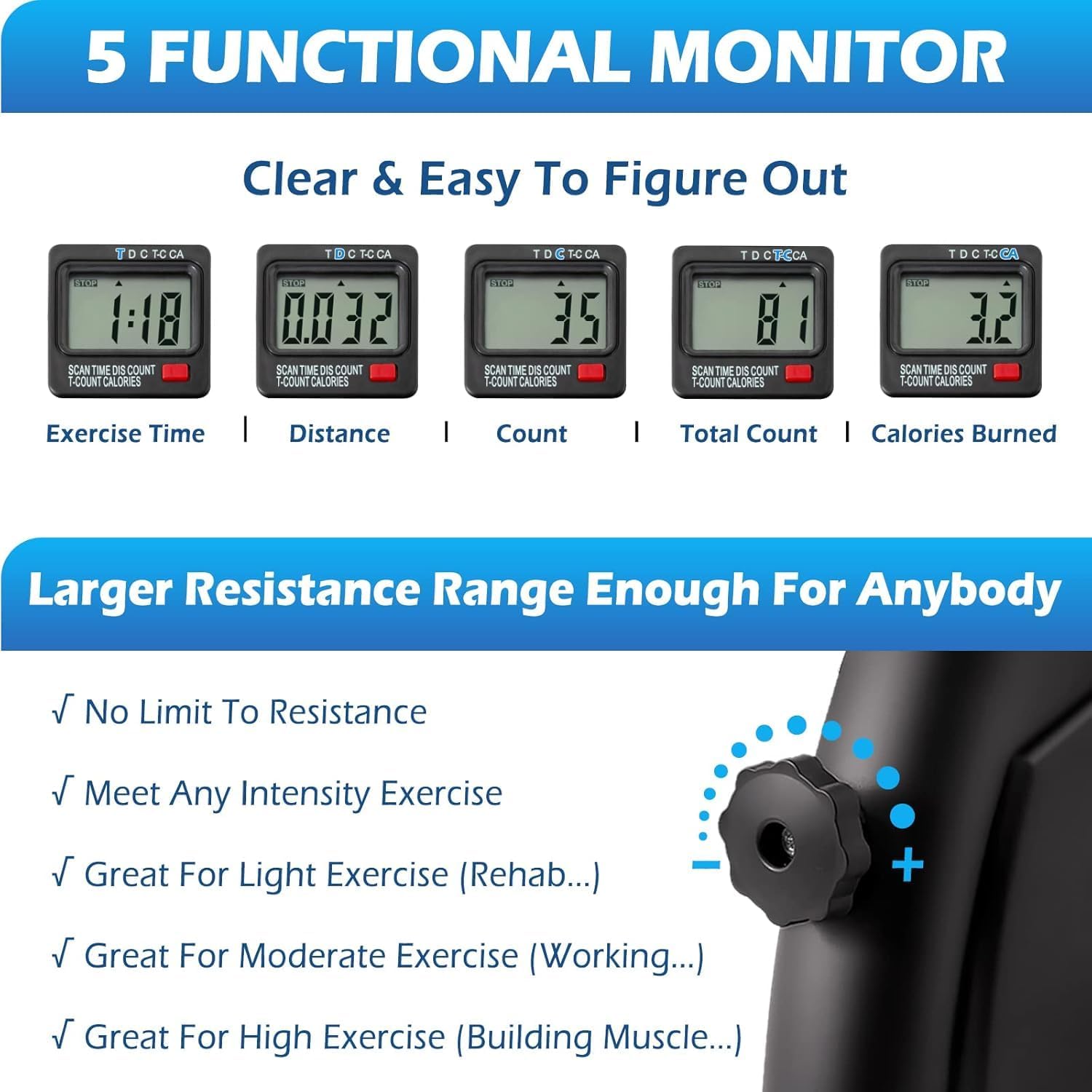 TABEKE Under Desk Bike Pedal Exerciser - Mini Exercise Bike for Arm/Leg Exercise, Pedal Exerciser for Seniors with LCD Display - Image 6
