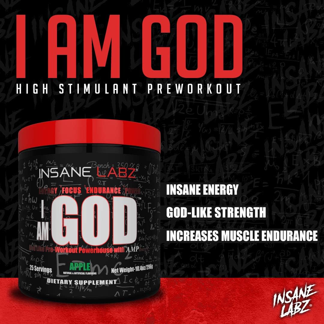 Insane Labz I am God Pre Workout, High Stim Pre Workout Powder Loaded with Creatine and DMAE Bitartrate Fueled by AMPiberry, Energy Focus Endurance Muscle Growth,25 Srvgs, Fruit Punch - Image 4