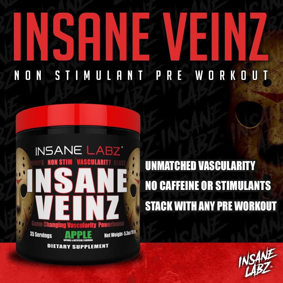 Insane Labz Insane Veinz Non Stimulant NO Enhancing Powder, Nitric Oxide Booster, Loaded with Agmatine Sulfate and Betaine Anhydrous, Increase Vascularity, 35 Srvgs, Fruit Punch - Image 4