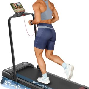 THERUN Walking Pad, 2 in 1 Foldable Treadmills for Home, 2.5HP Under Desk with Handle Bar, 16″ Widened Running Belt, with Remote Control