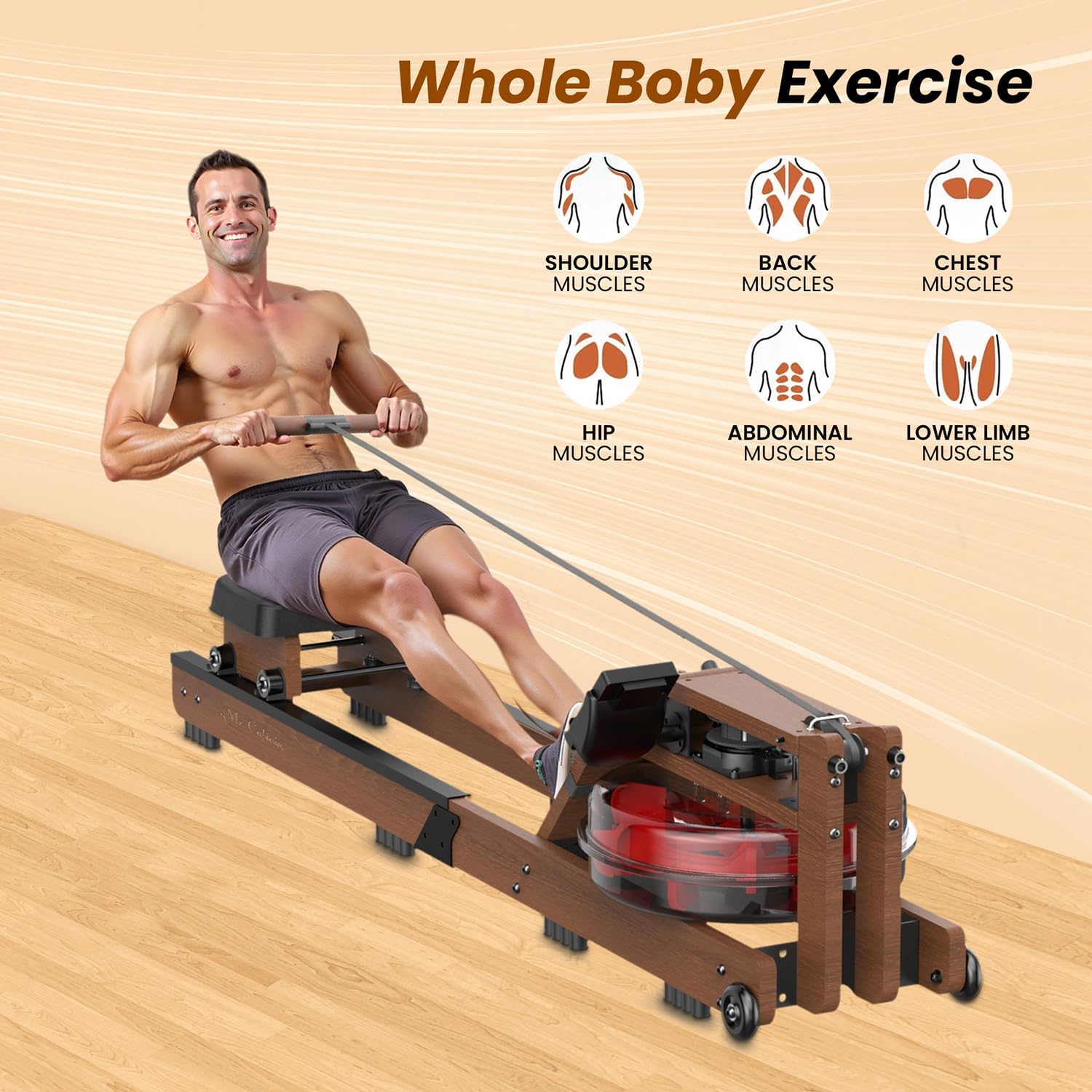 Water Rowing Machine for Home Use- Foldable Rower Machine 400LBS Weight Capacity with Dedicated Monitor & Comfortable Seat, Bluetooth APP - Image 8