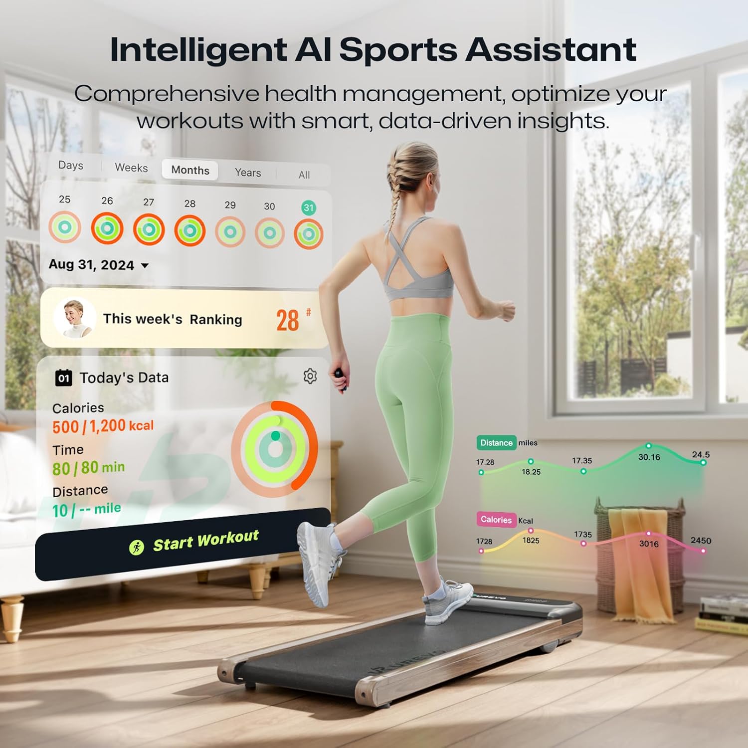 UREVO E4W Smart Walking Pad, Under Desk Treadmill with Wood Grain Design, 8-Point Shock Absorption, Quiet Operation, Workout APP with Track Insights and MIIT Mode, Plug and Play, Remote Control - Image 4