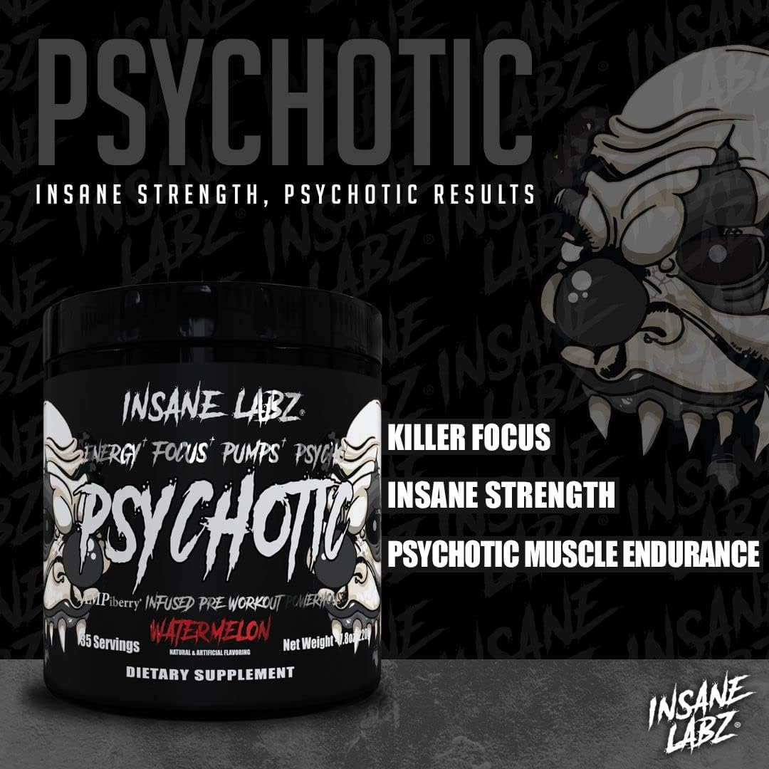 Insane Labz Psychotic Black Edition Mid Stimulant Pre Workout Powder, Energy Focus Pumps, Loaded with Creatine Beta Alanine Taurine Fueled by AMPiberry, 35 Servings (Gummy Candy) - Image 4