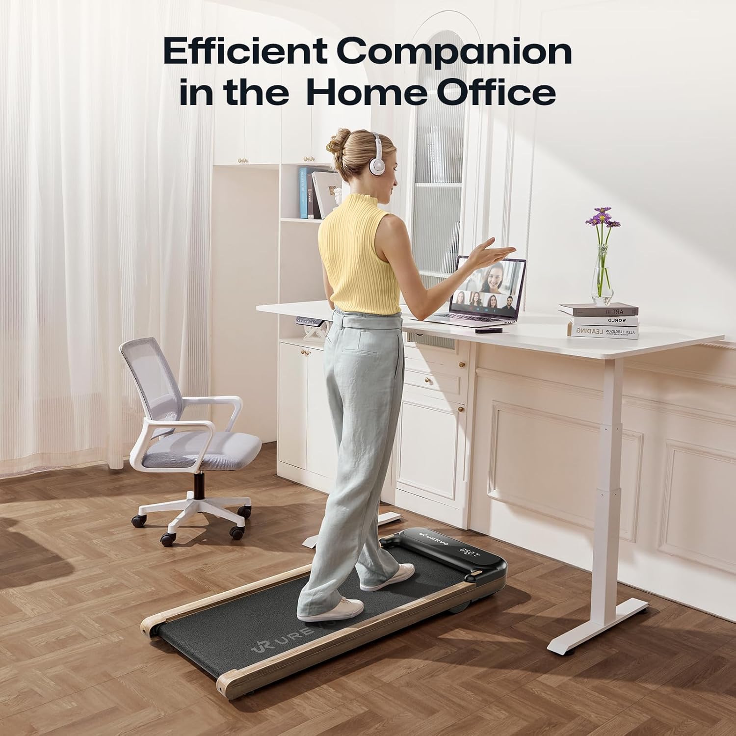 UREVO E4W Smart Walking Pad, Under Desk Treadmill with Wood Grain Design, 8-Point Shock Absorption, Quiet Operation, Workout APP with Track Insights and MIIT Mode, Plug and Play, Remote Control - Image 7