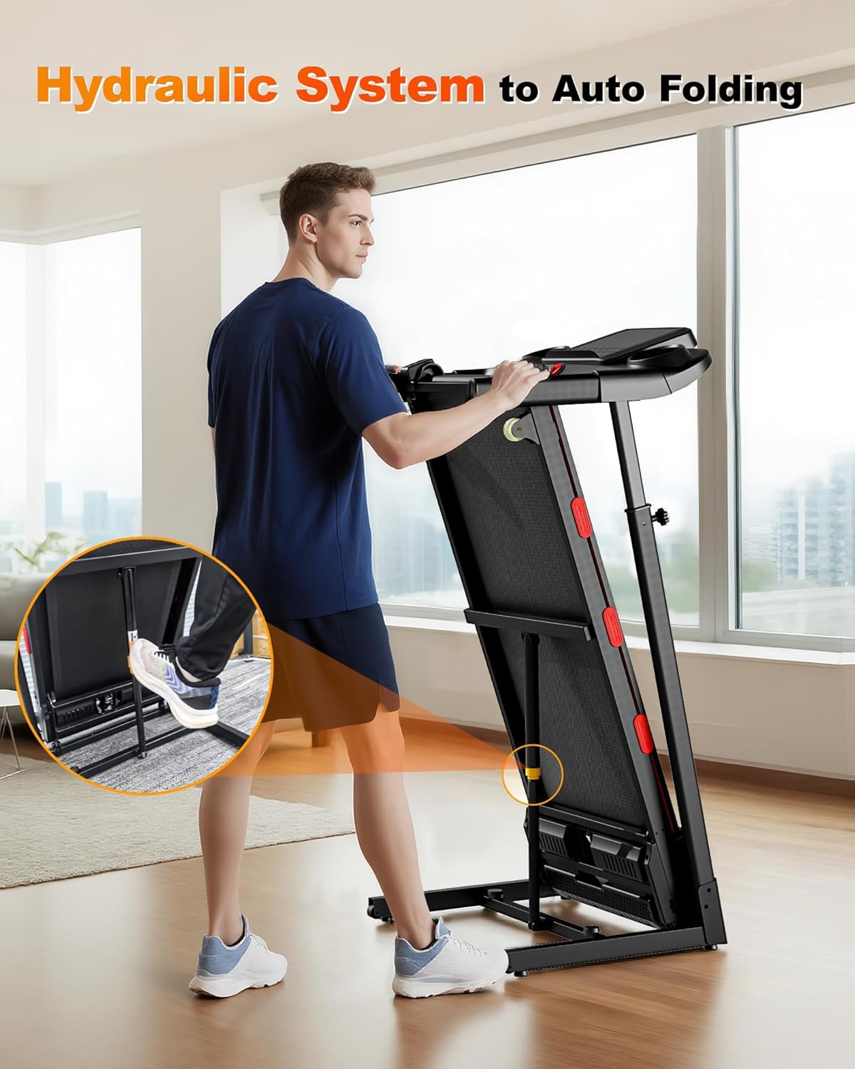 Treadmill for Home with Auto 15% Incline, 4.0HP Brushless Treadmills with Handrail, Folding Treadmill with 400 lbs Capacity, Double Cushioned Running Machine for Small Space with Smart APP - Image 7