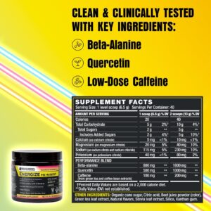 BODi Energize Pre Workout Powder – Beta-Alanine, Quercetin & Low-Dose Caffeine Formula for Enhanced Energy & Focus, Increase Energy & Endurance Supplement, Strawberry Lemonade, 40 Servings