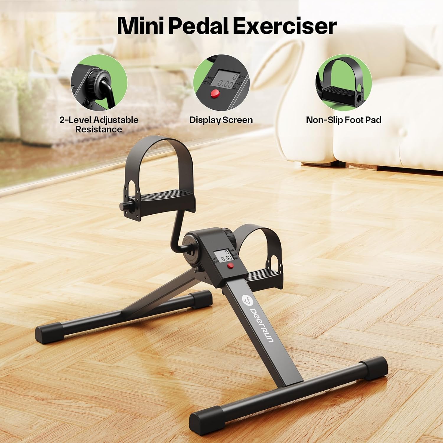 Under Desk Bike Pedal Exerciser, Portable Under Desk Cycle with Adjustable Resistance, Mini Exercise Bike for Arm and Leg Workout, Folding Peddler Machine Bicycle with LCD Monitor & Calorie Tracker - Image 2