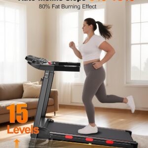 Treadmill for Home with Auto 15% Incline, 4.0HP Brushless Treadmills with Handrail, Folding Treadmill with 400 lbs Capacity, Double Cushioned Running Machine for Small Space with Smart APP