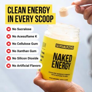 NAKED Fruit Punch Energy – Clean Pre Workout Supplement for Men and Women, Vegan Friendly, No Added Sweeteners, Colors Or Flavors – 30 Servings