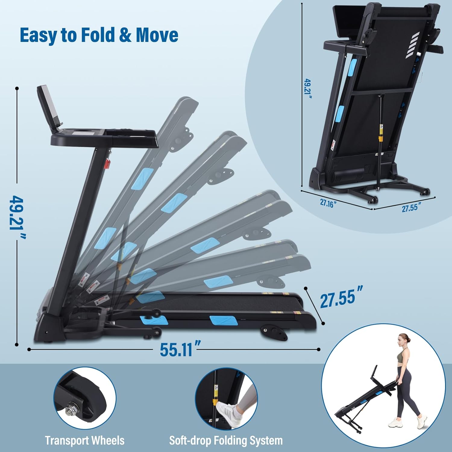 Treadmills for Home, 350 lbs Capacity, 10 MPH, 3.0HP Incline Treadmill with Bluetooth APP, 17 * 46" Belt, Running Threadmills Machine, LCD Display, 36 Programs - Image 5