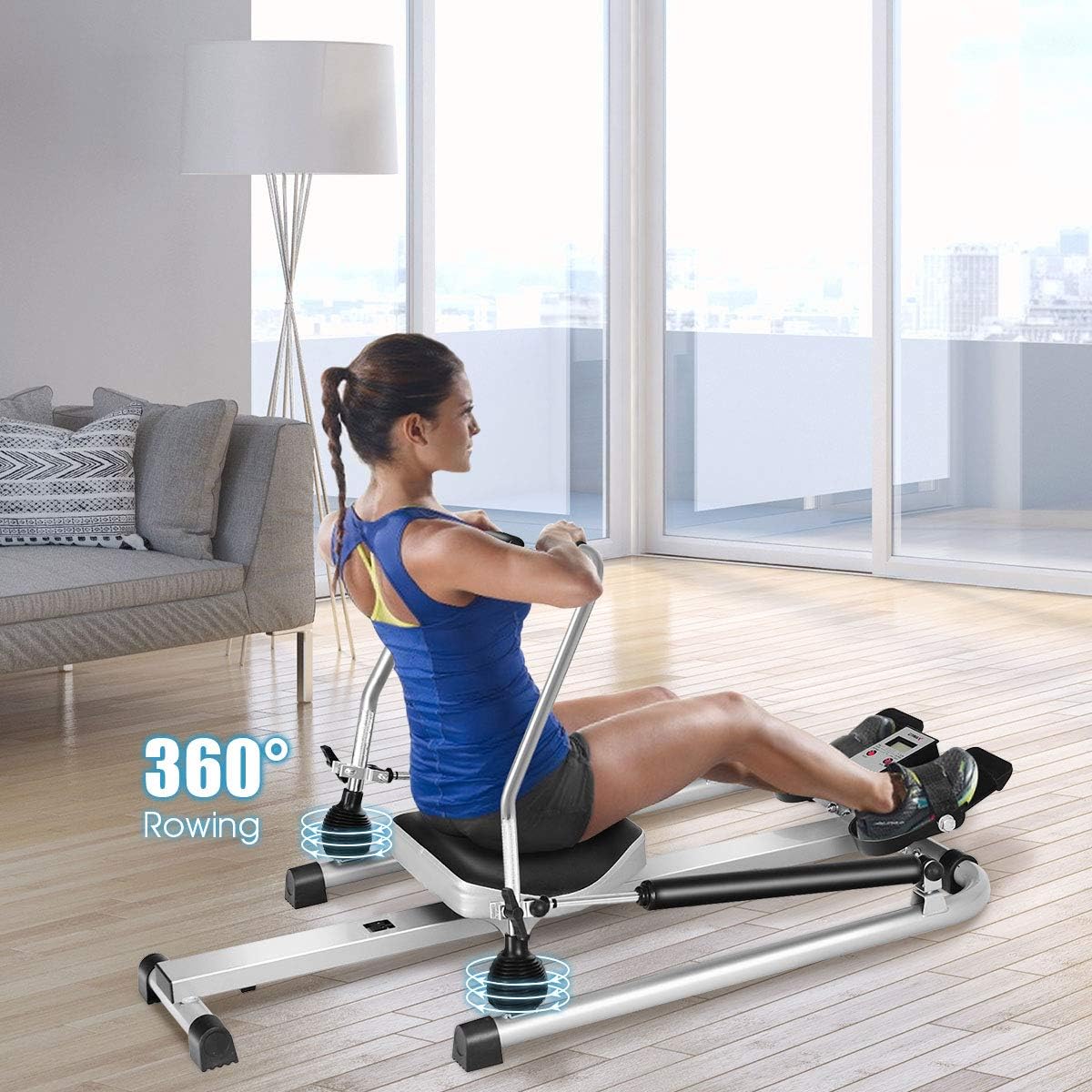 GYMAX Rowing Machine for Home, 265LBS Weight Capacity Hydraulic Rowing Machine with Adjustable Cylinder Resistance up to 110lbs & LCD Monitor, Compact Full Motion Rower for at Home Exercise - Image 7