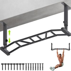 Kipika 48″ Ceiling Mounted Pull Up Bar, Heavy Duty Multi-Grip Chin Up Bar,Mounted Pull Up Bar, Adjustable Height, Pull Up Bands for Chin Ups & Body Stretching, Ideal for Home Gym and Strength Training