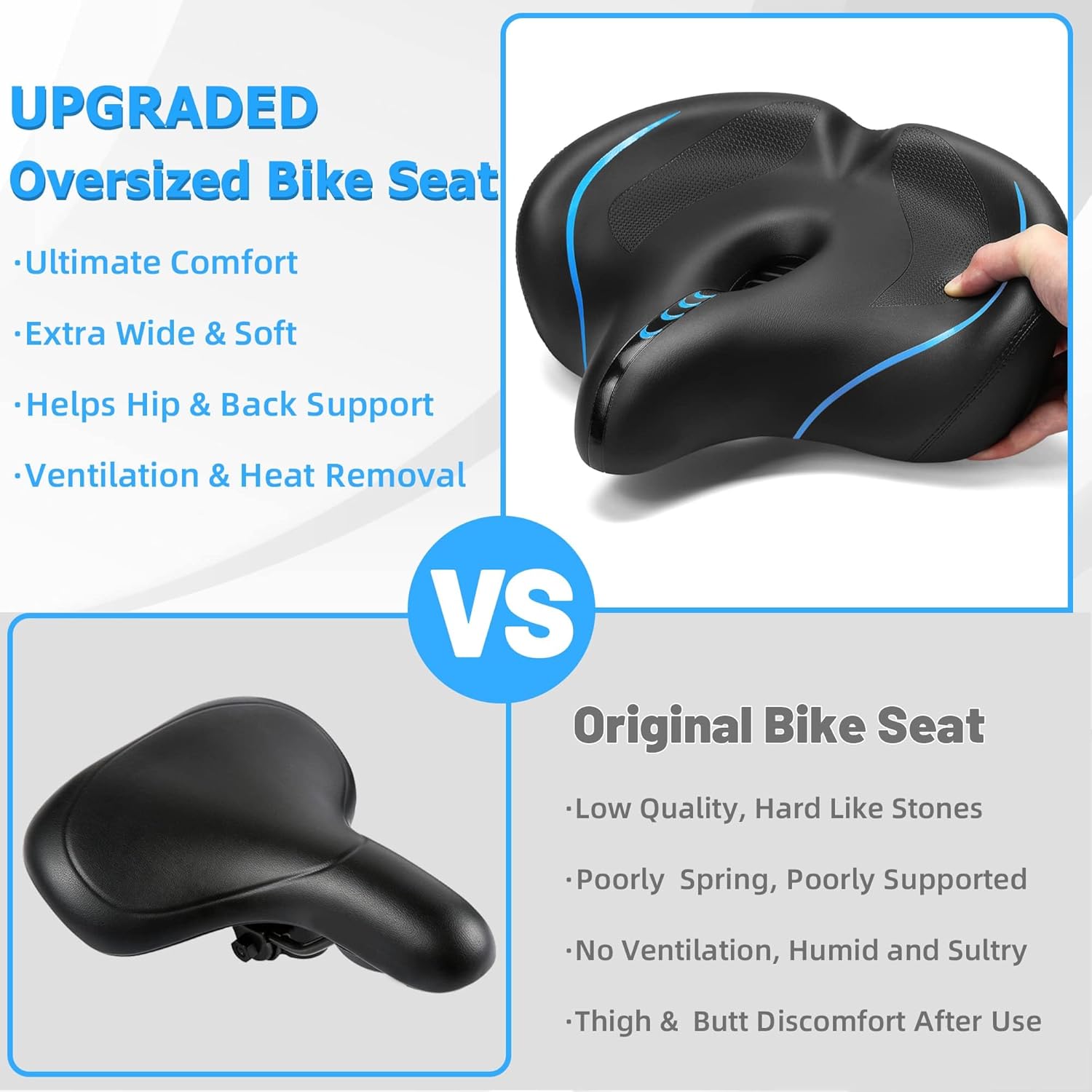 Oversized Bike Seat for Men & Women Comfort, Extra Wide Bicycle Seat Cushion, Comfortable Soft Padded, Large Replacement Saddle for Peloton, Stationary Exercise Bike, Cruiser, City Bike, Ebike - Image 5