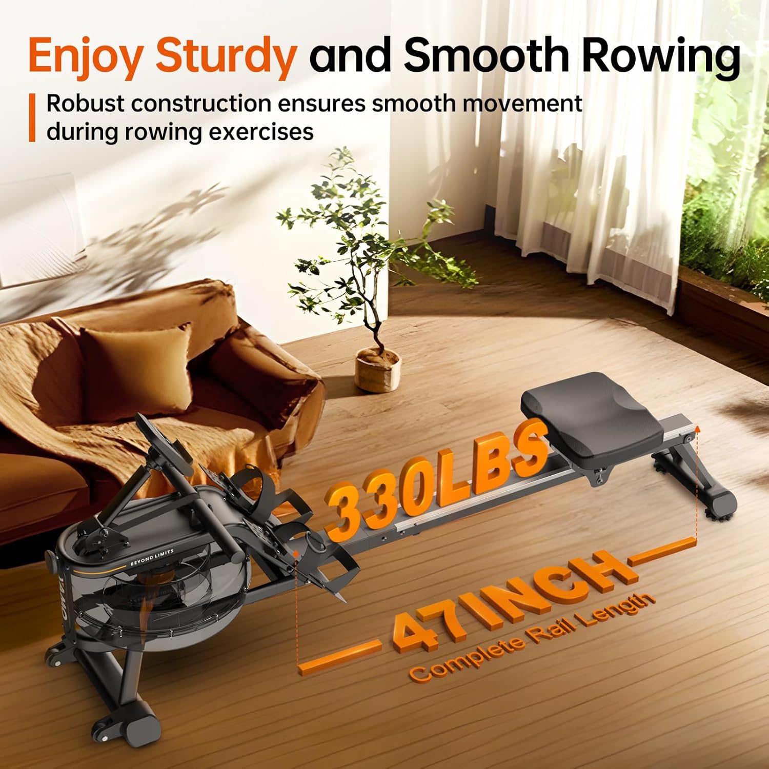 YAMO Water Rowing Machine for Home, Row Machine with 330LB Weight Capacity, Support Bluetooth & Compatible with Apps, Water Row Machine with Comfortable Seat and Tablet Holder - Image 5