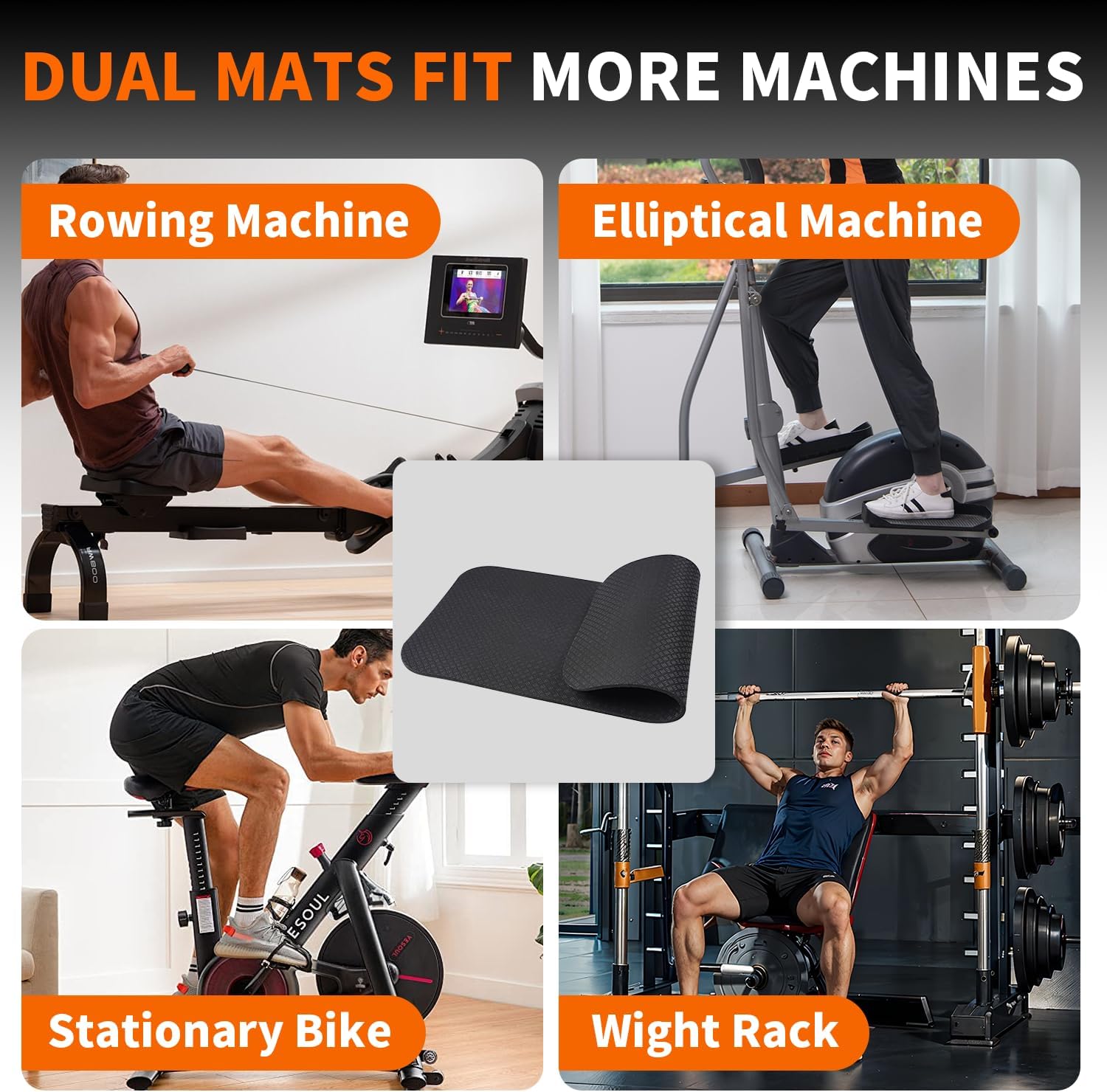 2 Pcs Mats for Exercise Bike, Dual Sided Non-Slip Mat for Rower Machine, Stationary Bike, Elliptical Machine, Natural Rubber Mat Protect Hardwood Floor Carpet - Image 7