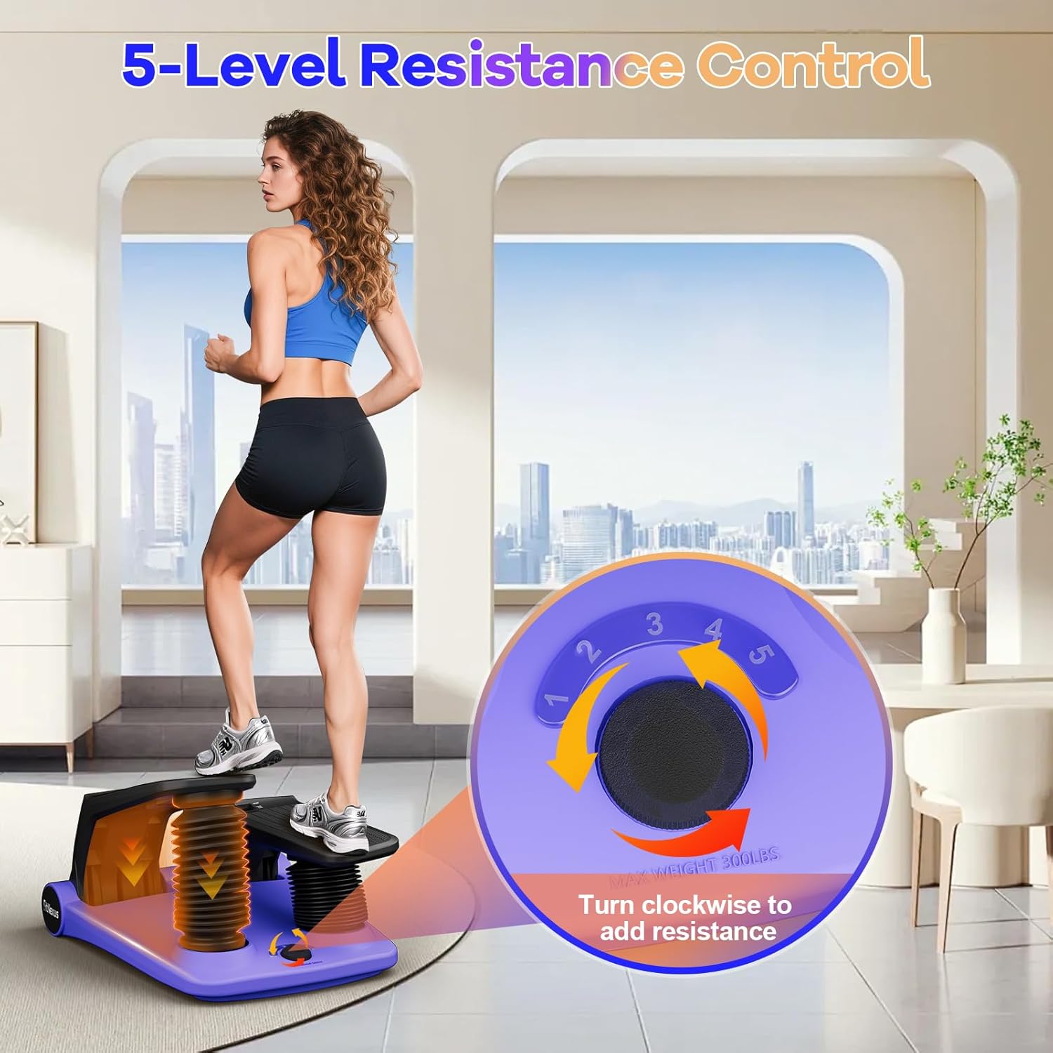 Air Compression Resistance Stepper – Adjustable Mini Stair Climber for Home Cardio Workout, Portable Stepper Machine with LCD Display, Non-Slip Pedals & Resistance Bands (Blue and Black) - Image 3