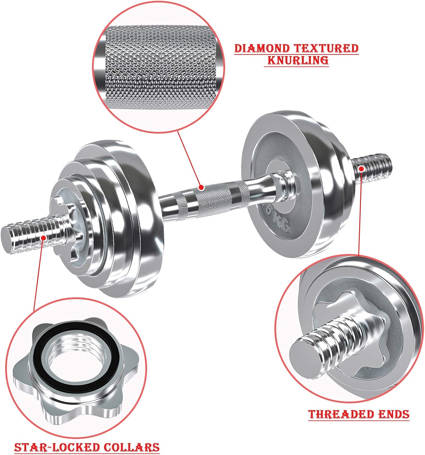 VIVITORY Fitness Dumbbells Set, Adjustable Weight Sets up to 11/22/44/66/110 lbs, with Metal Connecting Rod Used As Barbell, Chromed Weights, Hardcover Gift Box, Home Gym Work Out Training Equipment - Image 4