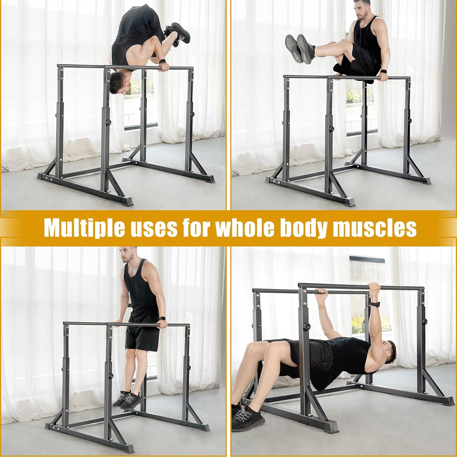 Bongkim Dip Bar, Heavy Duty Dip Station with 7 Height Levels, 800lbs Adjustable Parallel Bars for Tricep Dips Pull-Ups L-Sits Calisthenics Exercises Strength Training for Home Gym Outdoor - Image 6