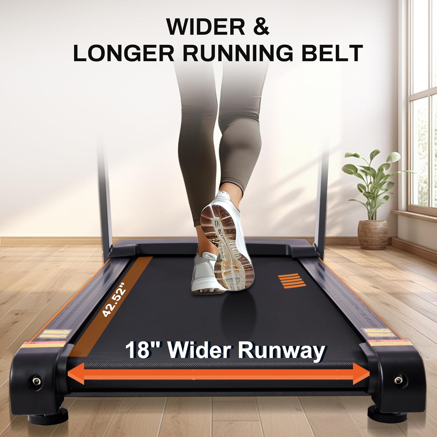 ECHANFIT 15% Auto Incline Treadmill Foldable Treadmills for Home with 18" Wider Belt, 10 MPH Speed, 300 lbs Capacity, Shock Absorption System, App Bluetooth - Image 6
