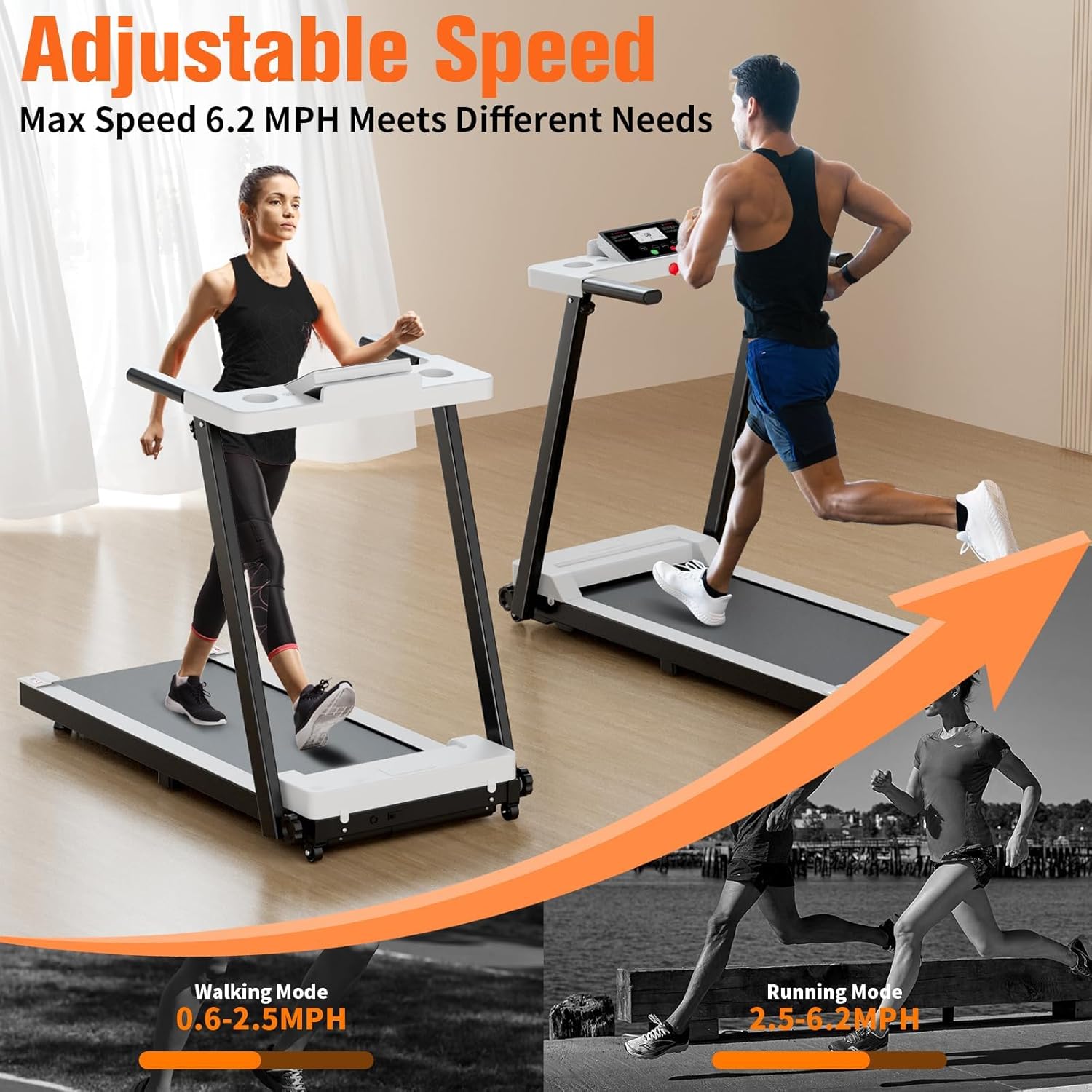 Folding Treadmill, 300LBS Capacity Compact Running Machine with LED Display, 3.0HP for Walking, Jogging & Running, Portable Treadmills for Home & Office Use - Image 4