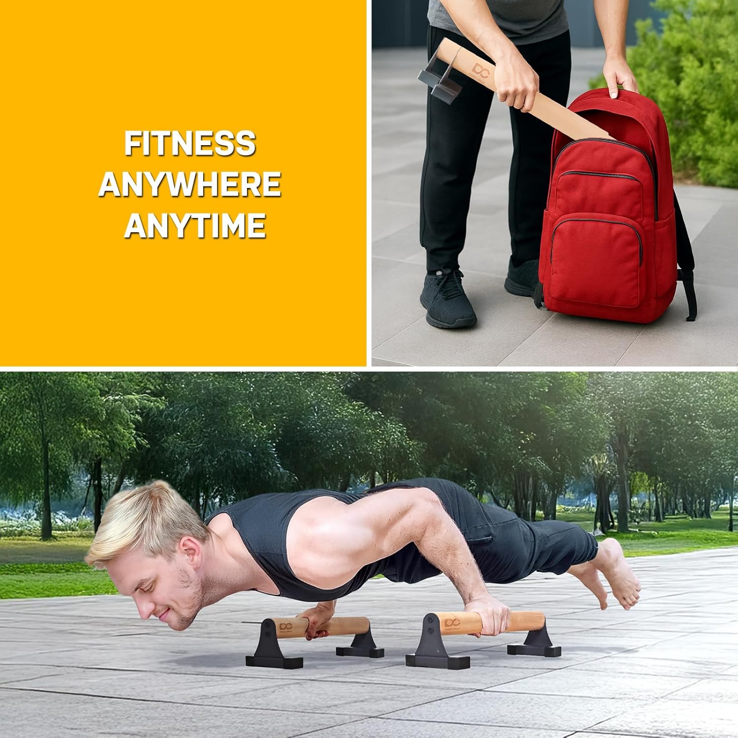 Double Circle Parallettes Push Up Bar with Ergonomic Wooden Handles - Calisthenics Equipment - Non-slip Parallel Bars for Strength Training and Calisthenics - Pushup Handles Parallettes Bars - Image 6