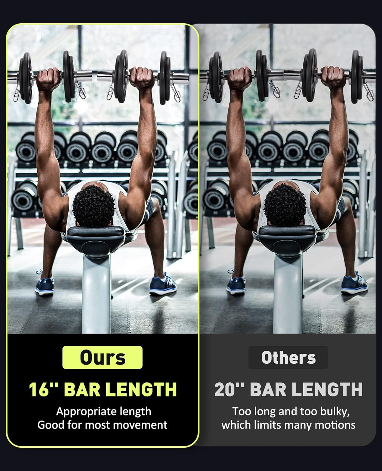 Pair of 16" Olympic Dumbbell Handles, Loadable Dumbbell Bars for 2-inch Olympic Weight Plates Great for Home Gym Strength Training, Weight Bars with 2 Pair of Spring Collars - Image 5