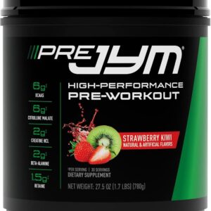 JYM Supplement Science Pre JYM Strawberry Kiwi Pre Workout Powder – BCAAs, Nootropics, Creatine HCI, Citrulline, Beta-Alanine, Betaine, Taurine, Huperzine 30 Servings