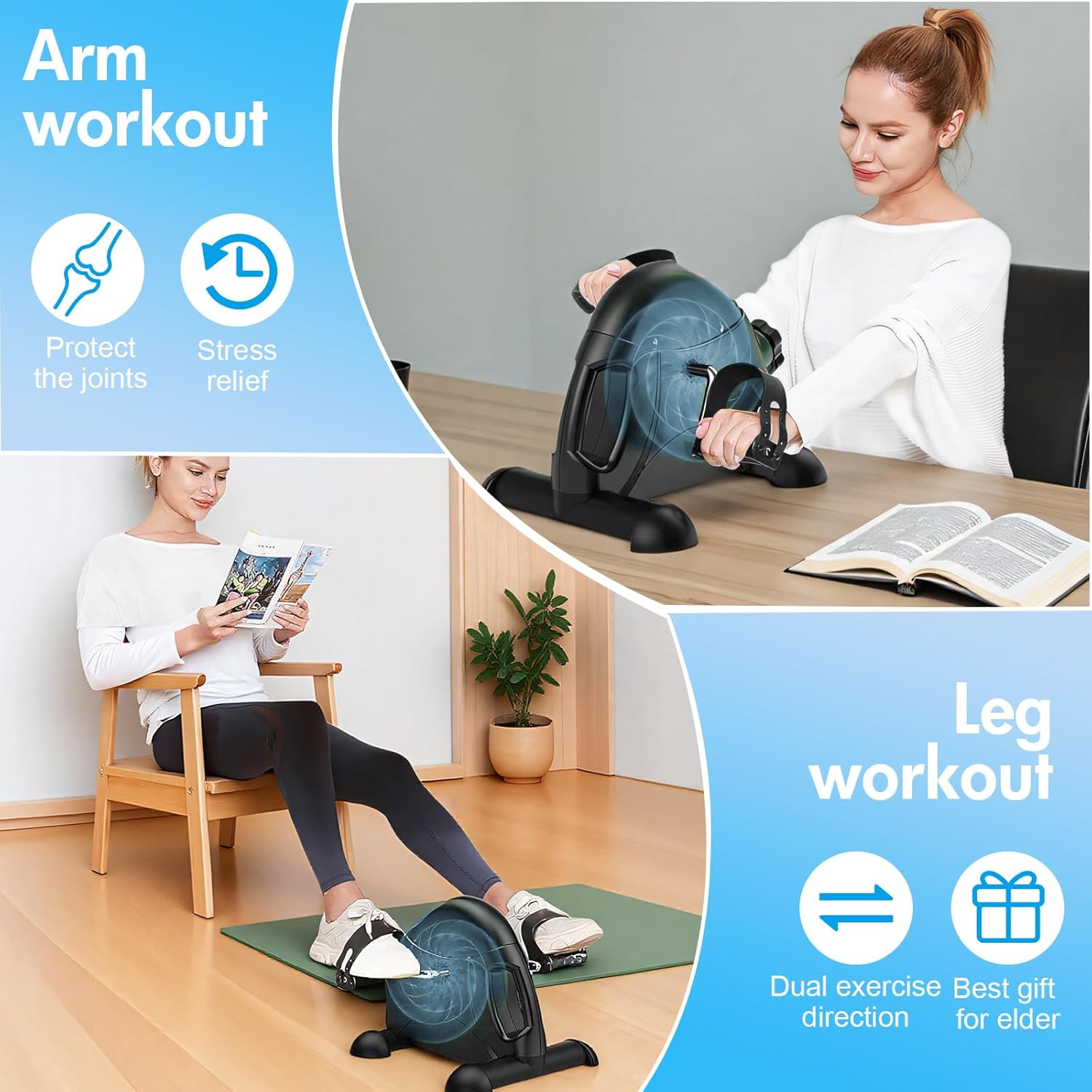 ALSO GO Mini Multi-Function Stepper, Exercise Bike, Digital Under Desk Bike with LCD Screen Display, Pedal Exerciser Peddler for Leg Arm and Knee for Elderly - Image 6