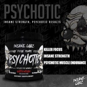 Insane Labz Psychotic Black Edition Mid Stimulant Pre Workout Powder, Energy Focus Pumps, Loaded with Creatine Beta Alanine Taurine Fueled by AMPiberry, 35 Servings (Grape)