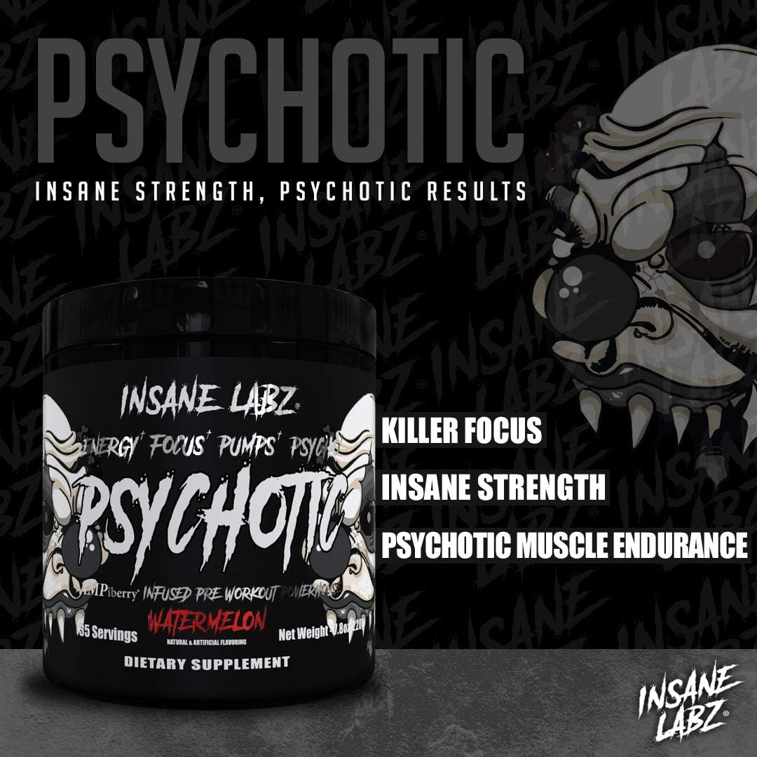 Insane Labz Psychotic Black Edition Mid Stimulant Pre Workout Powder, Energy Focus Pumps, Loaded with Creatine Beta Alanine Taurine Fueled by AMPiberry, 35 Servings (Grape) - Image 2