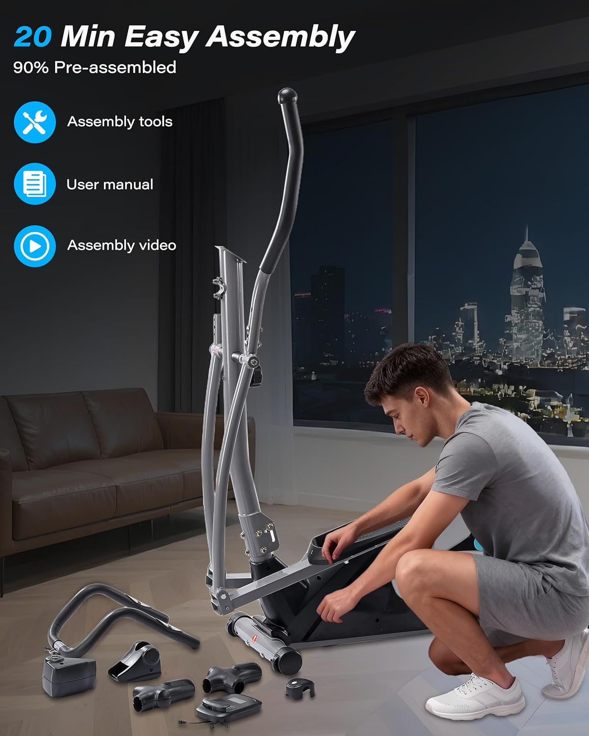 ECHANFIT Elliptical Exercise Machine for Home - Elliptical Machine with Backlit Display, Pulse Sensor, 16-Level Magnetic Resistance, App Bluetooth - Image 8
