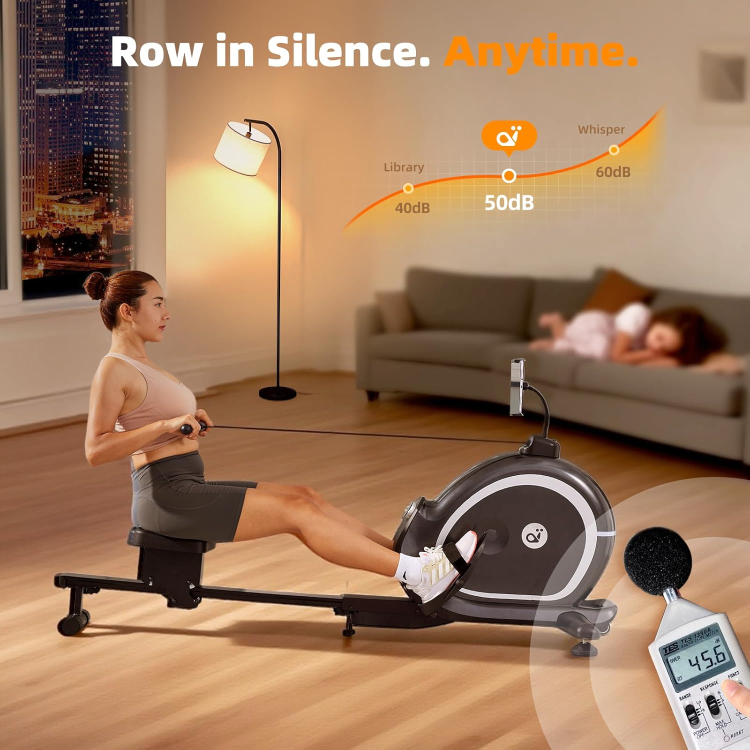 Magnetic Rowing Machine for Home, Compact Smart Rower with One-Touch Fold, 16 Levels Quiet Resistance, Bluetooth Heart Rate, 300LB Capacity, Self-Powered Design for Small Spaces - Image 7