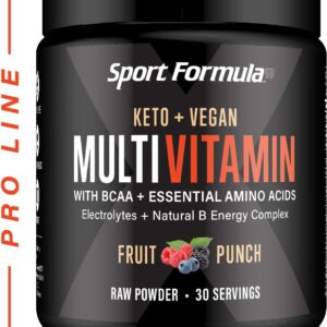 Multivitamin Powder – Drink Mix for Men Women BCAA Amino Acids Won’t Upset Your Stomach – Keto Vegan Multivitamin Fruit Punch – Electrolytes Super B Complex Digestive Enzyme