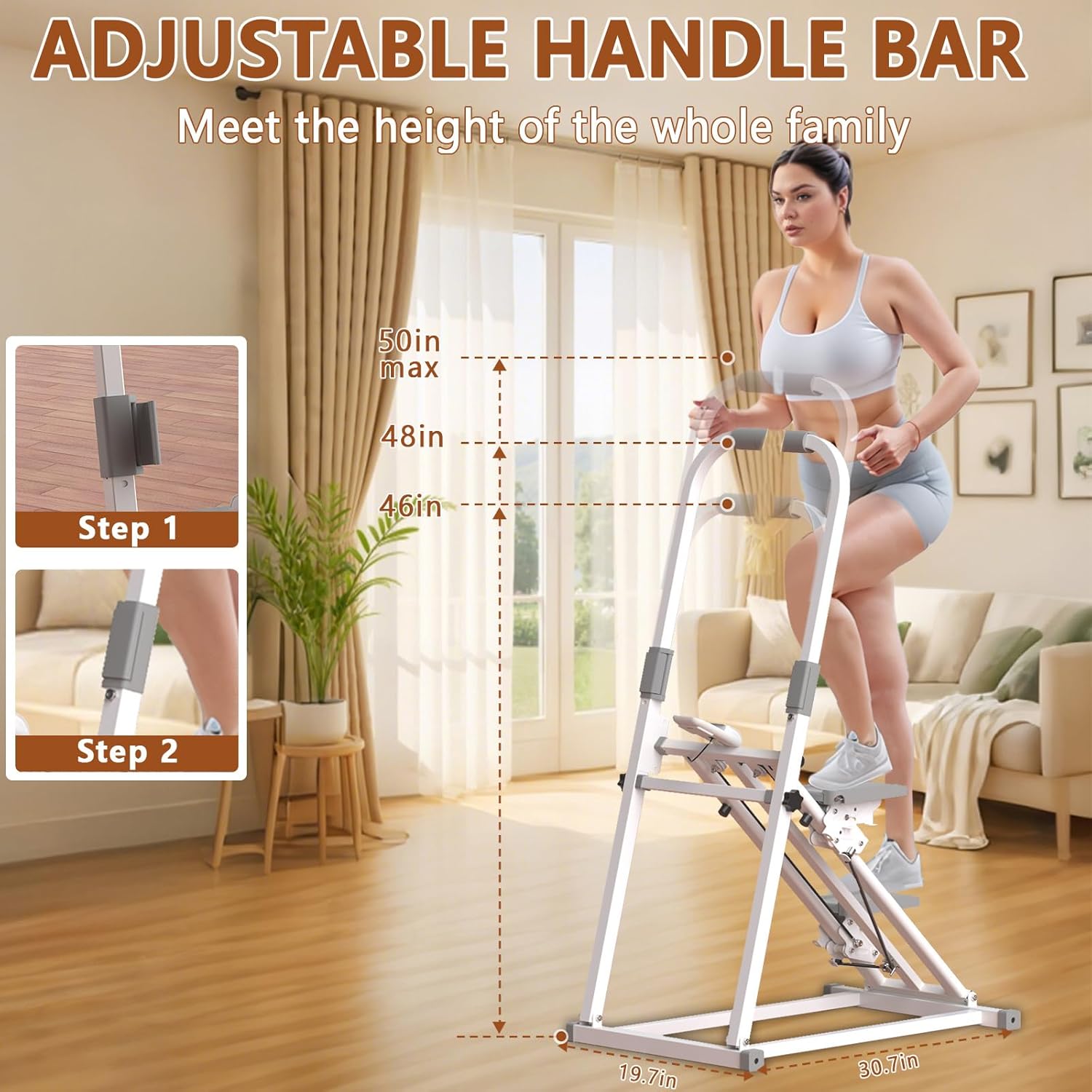 Foldable Stair Stepper for Home Gym Exercise, Vertical Stair Climber Exercise Machine with Adjustable Handlebar & Pedals, Compact Full Body Cardio Workout Equipment - Image 4