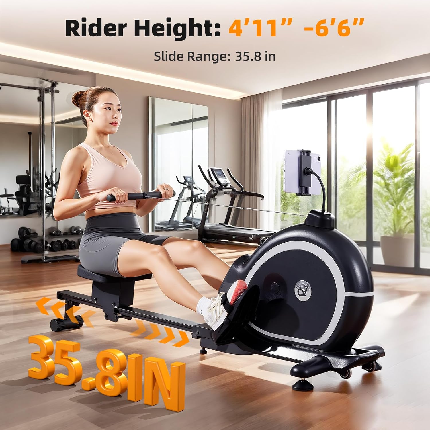 Magnetic Rowing Machine for Home, Compact Smart Rower with One-Touch Fold, 16 Levels Quiet Resistance, Bluetooth Heart Rate, 300LB Capacity, Self-Powered Design for Small Spaces - Image 5