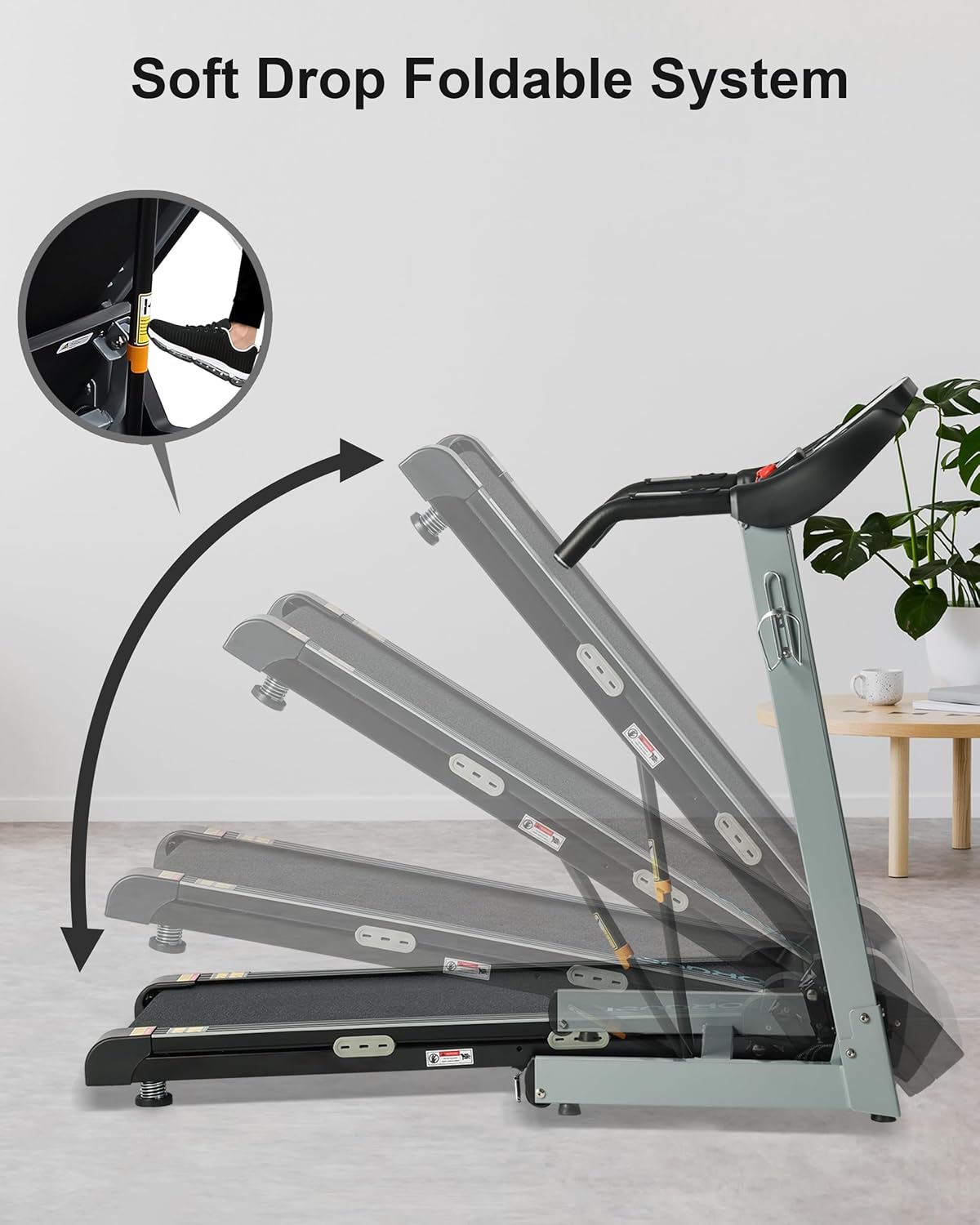 Treadmill with Auto Incline - 300 lb Capacity, 3.0HP Folding Electric Treadmill Up to 8.5 MPH Speed, Running Machine with 17.5" Wide Tread Belt and Bluetooth Speaker for Home Use - Image 8