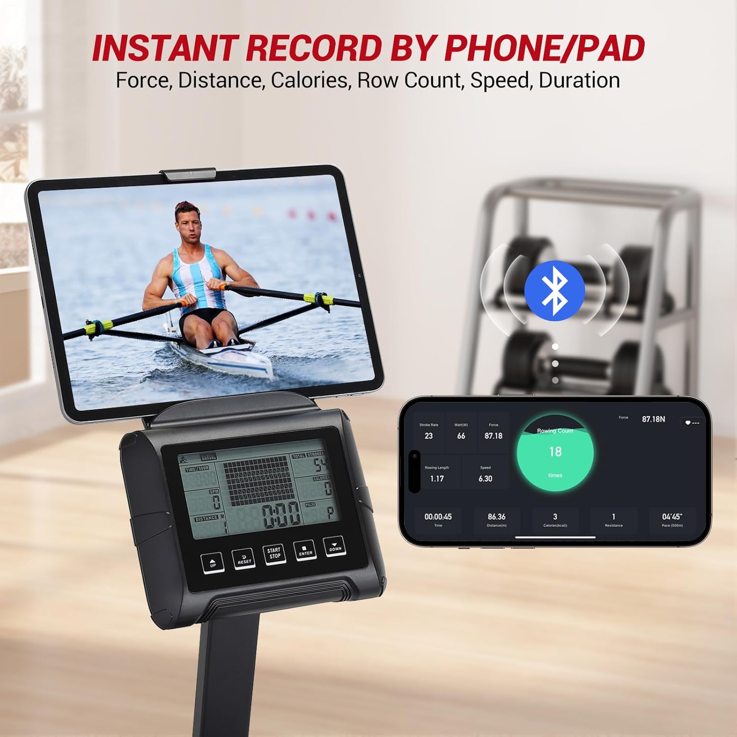 Water Rowing Machines for Home Use, Foldable Rower Machine with Digital Monitor, Wide Ergonomic Seating and Tablet Holder, App Compatible - Image 4