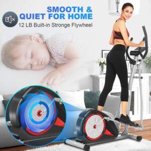 ANCHEER Elliptical Exercise Machine, Ultra-Silent Magnetic Elliptical Training Machines for Home Gym, 8 Resistance Levels Control with Pulse Rate Grips, LCD Monitor Max Capacity 380Lbs