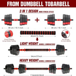 Adjustable Dumbbell Set, 40lbs Free Weights with Connector, Convertible Dumbbell Barbell Push-up Stand Set, 3 in 1 Home Gym Fitness Weight Set for Men/Women