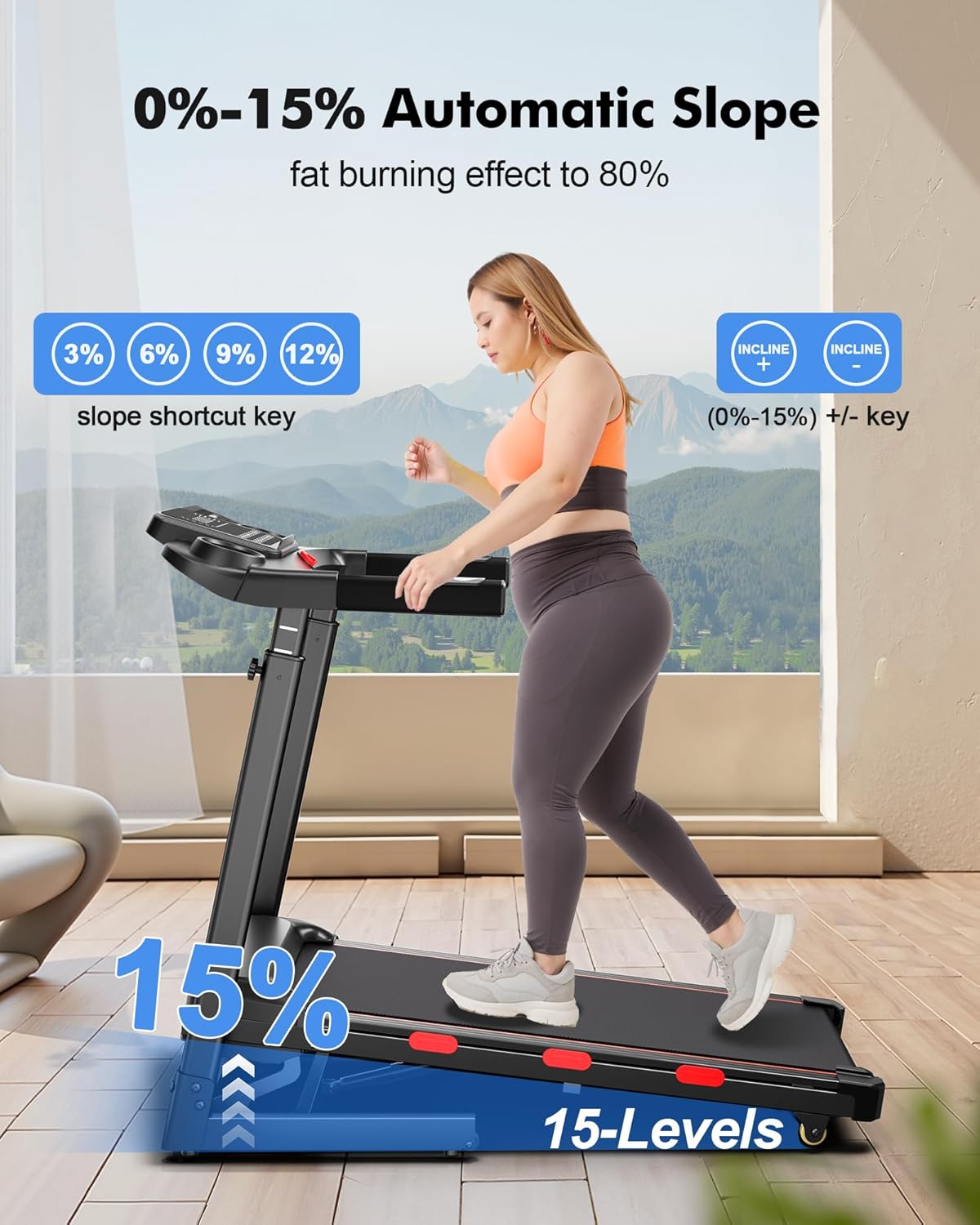 350 lb Capacity Walking Pad Treadmills for Home with 12%/15% Incline, Foldabe Treadmill with Handrail, 3.5HP Real Brushless Treadmill with Dual Cushion System, Deck Treadmills for Small Space - Image 2