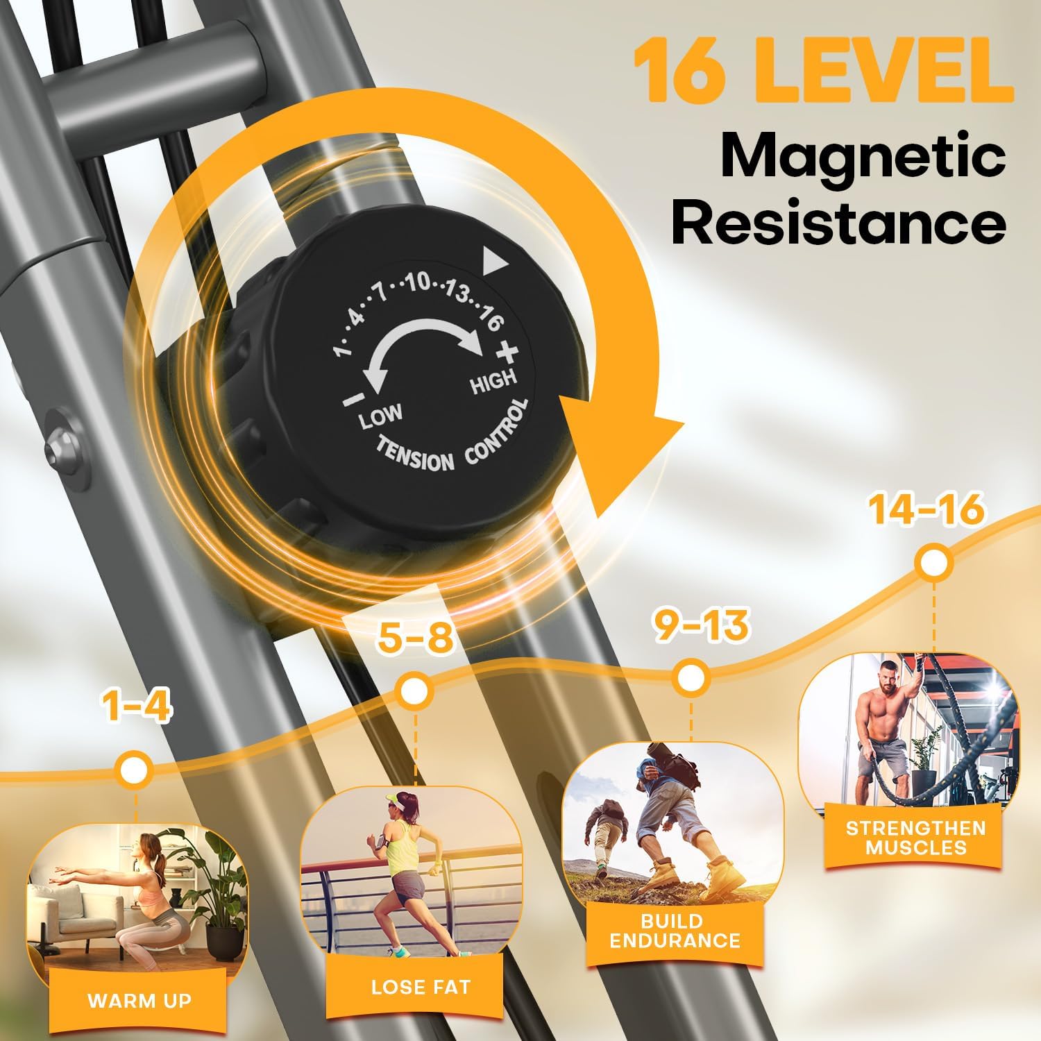 Exercise Bike, MOSUNY 5-in-1 Stationary Bike With 10DB Super-Silent, Folding Exercise Bike with 16-Level Adjustable Magnetic Resistance, 350 LBS Indoor Cycling Bike For Home Workout - Image 5