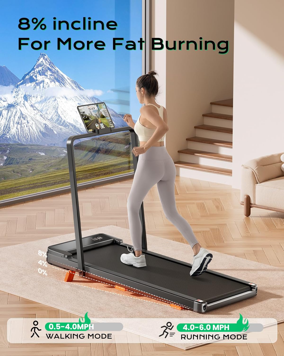 Walking Pad,Treadmill with Incline for Home Office, 2.5HP Portable Under Desk Treadmill with 265 Lbs Capacity,Remote Control, Led Display - Image 2